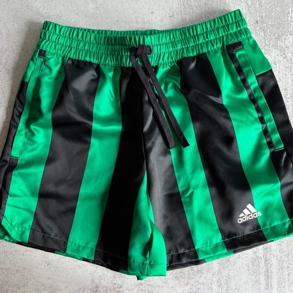 Adidas Green and Black Striped Satin Shorts (M)
